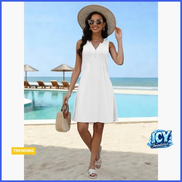 Polyester Rayon Spandex V-Neck Sleeveless Beach Sundress with Pockets - Picture 5 of 7